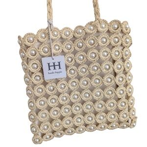 Haute Hippie Straw Pearl Decorated Shoulder Bag